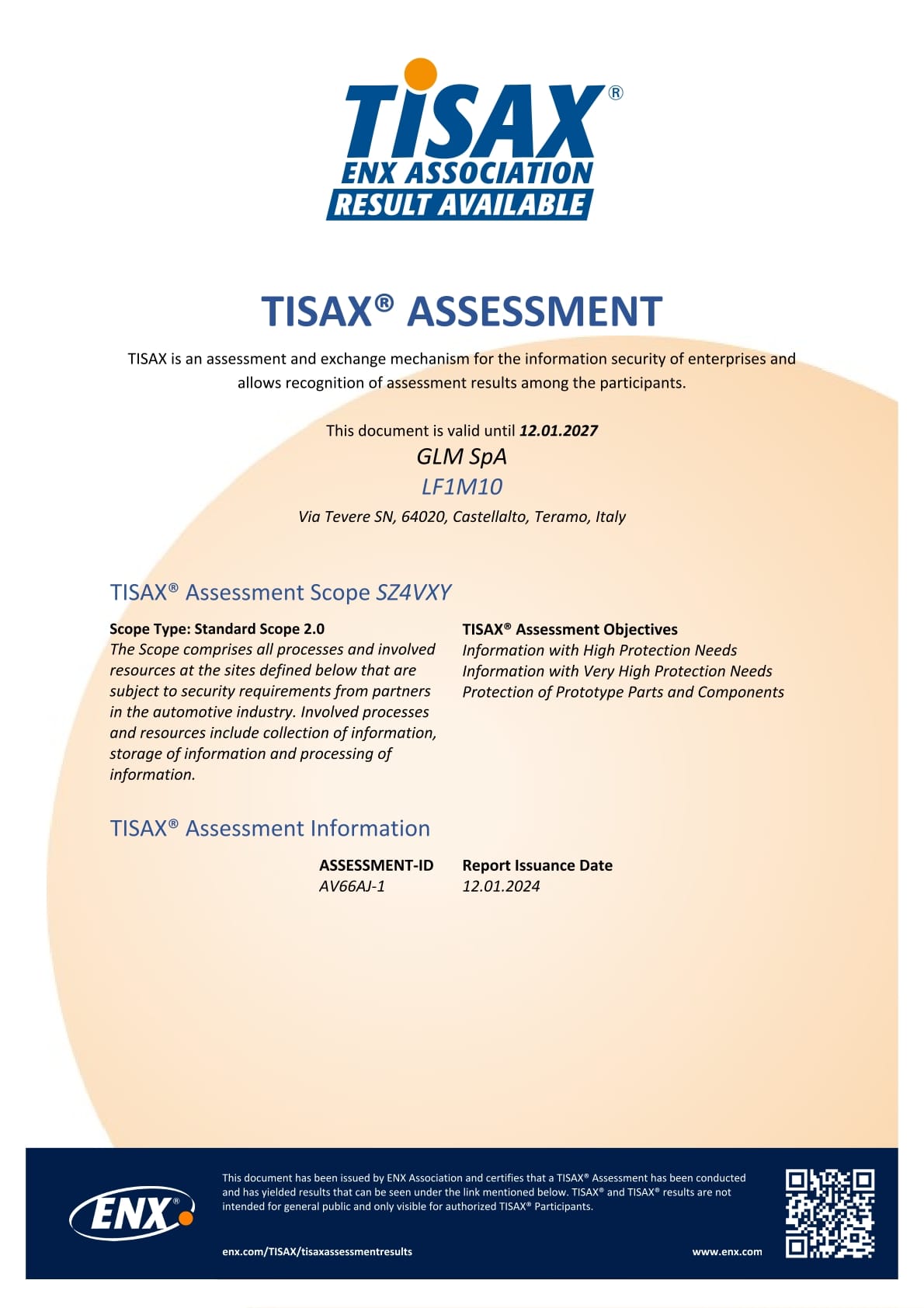 CERTIFICATO TISAX GLM SPA